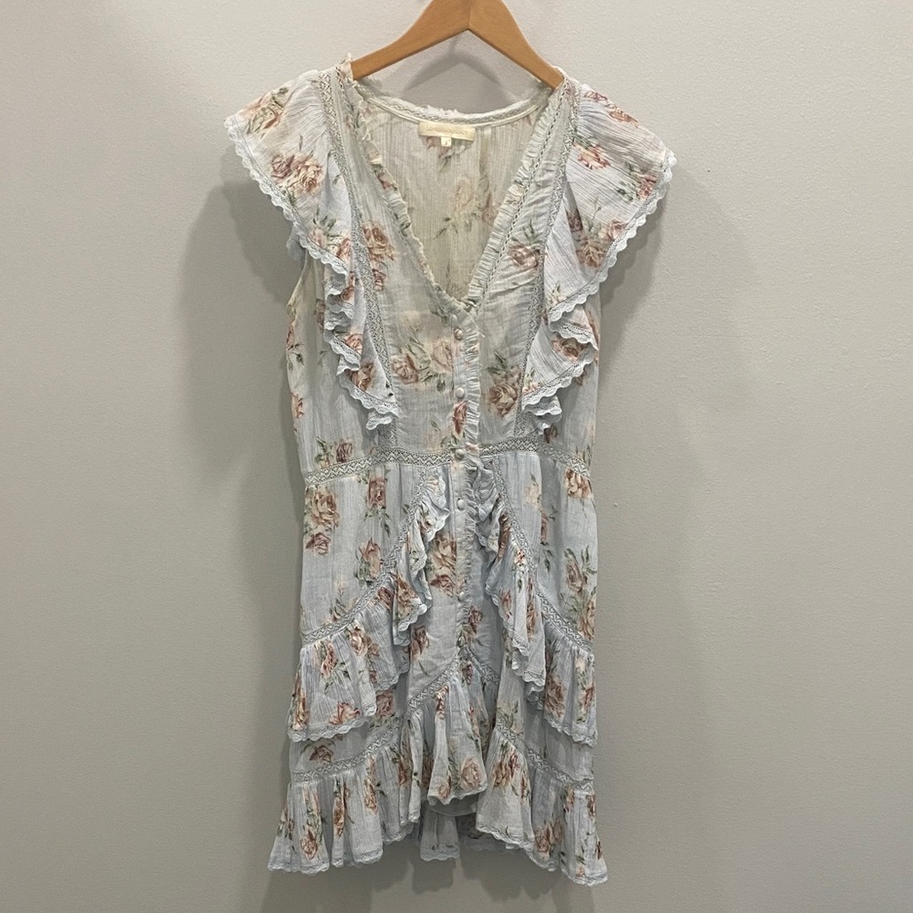 LoveShackFancy Blue Floral Mini Dress